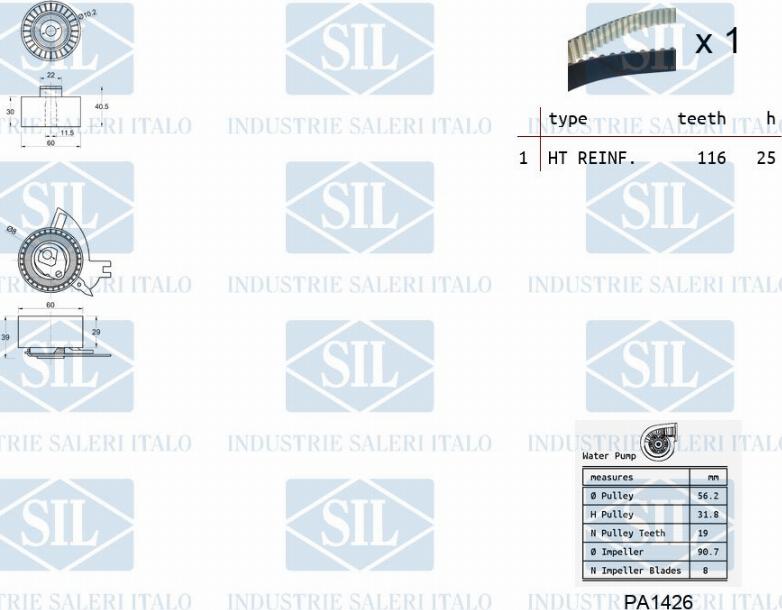 Saleri SIL K2PA1426 - Водяной насос + комплект зубчатого ремня ГРМ autospares.lv