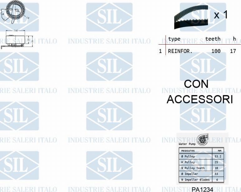 Saleri SIL K2PA1234 - Водяной насос + комплект зубчатого ремня ГРМ autospares.lv