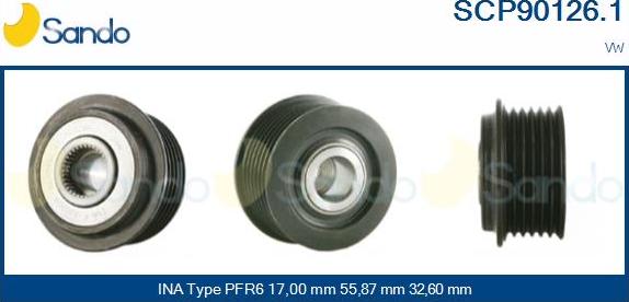 Sando SCP90126.1 - Шкив генератора, муфта autospares.lv