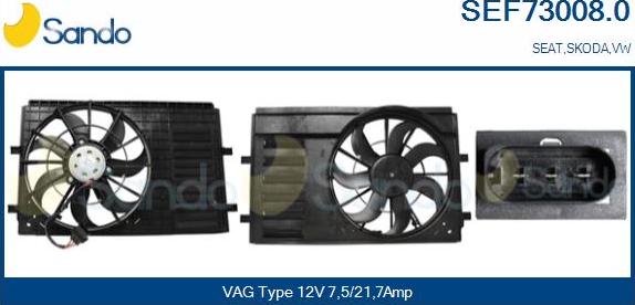 Sando SEF73008.0 - Электродвигатель, вентилятор радиатора autospares.lv