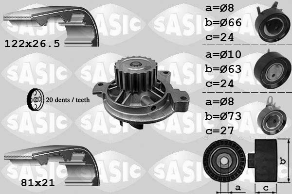 Sasic 3906049 - Водяной насос + комплект зубчатого ремня ГРМ autospares.lv