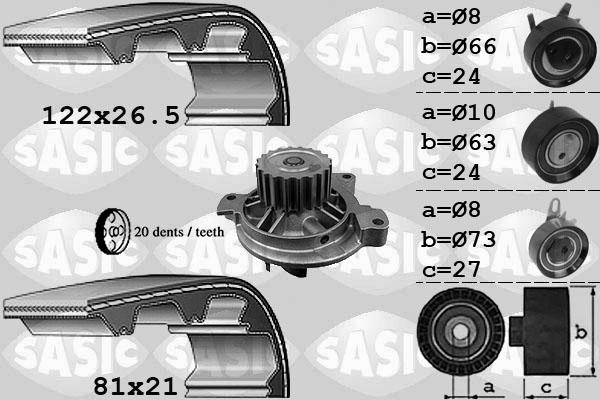 Sasic 3906052 - Водяной насос + комплект зубчатого ремня ГРМ autospares.lv