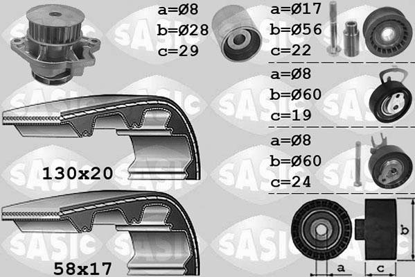 Sasic 3906060 - Водяной насос + комплект зубчатого ремня ГРМ autospares.lv