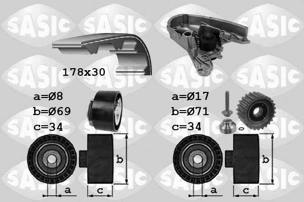 Sasic 3906030 - Водяной насос + комплект зубчатого ремня ГРМ autospares.lv