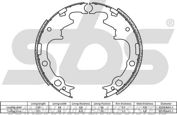 SBS 18492793630 - Комплект тормозных колодок, барабанные autospares.lv