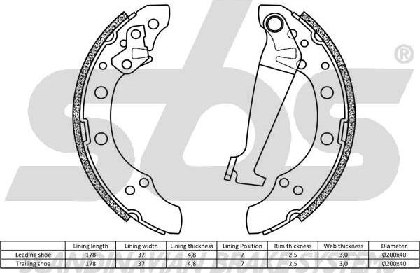 SBS 18492747345 - Комплект тормозных колодок, барабанные autospares.lv