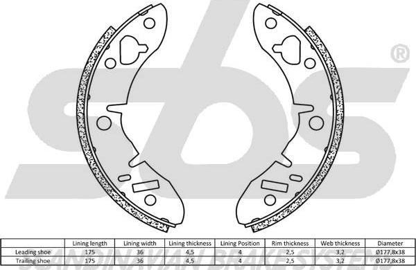 SBS 18492712033 - Комплект тормозных колодок, барабанные autospares.lv