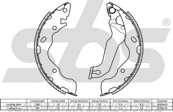 SBS 18492734704 - Комплект тормозных колодок, барабанные autospares.lv