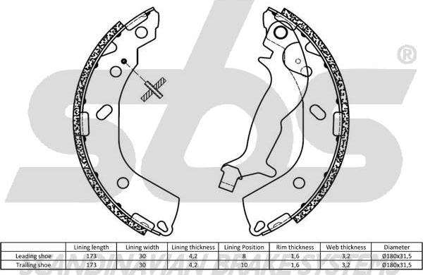 SBS 1849.2734737 - Комплект тормозных колодок, барабанные autospares.lv