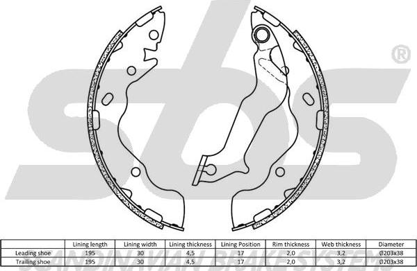 SBS 18492735820 - Комплект тормозных колодок, барабанные autospares.lv