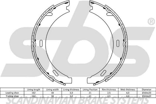 SBS 18492733412 - Комплект тормозов, ручник, парковка autospares.lv