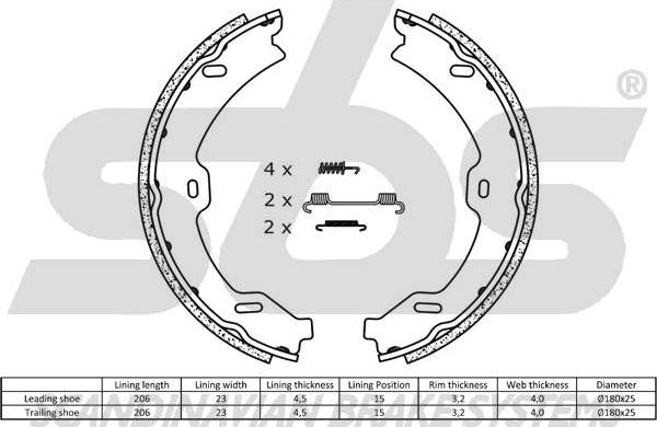 SBS 1849.2733765 - Комплект тормозов, ручник, парковка autospares.lv