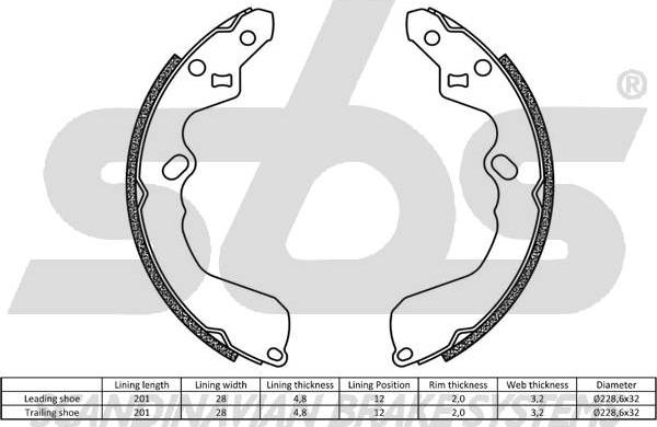 SBS 18492732622 - Комплект тормозных колодок, барабанные autospares.lv