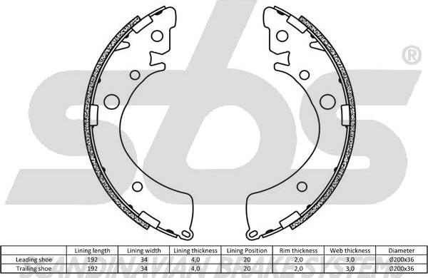 SBS 18492726441 - Комплект тормозных колодок, барабанные autospares.lv