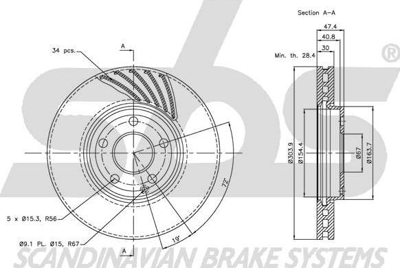 SBS 1815343386 - Тормозной диск autospares.lv