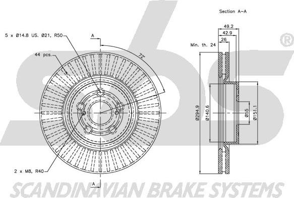 SBS 1815314591 - Тормозной диск autospares.lv