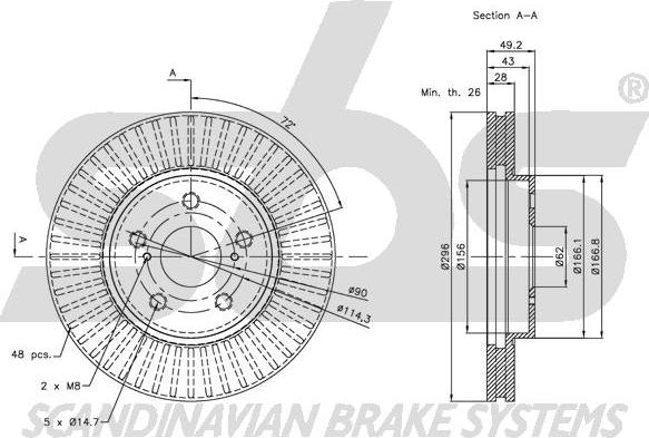 SBS 1815314592 - Тормозной диск autospares.lv