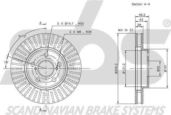 SBS 1815314544 - Тормозной диск autospares.lv