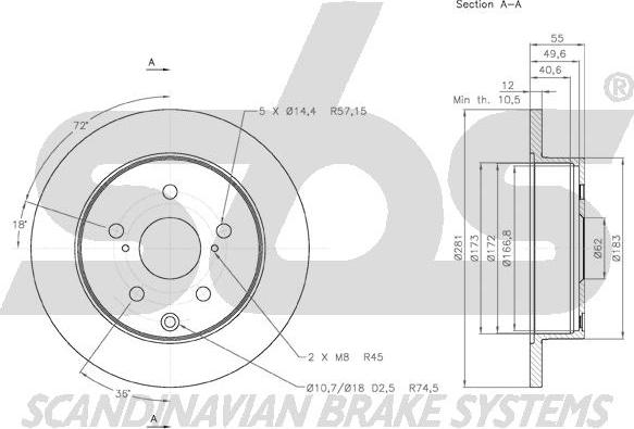 SBS 18152045114 - Тормозной диск autospares.lv