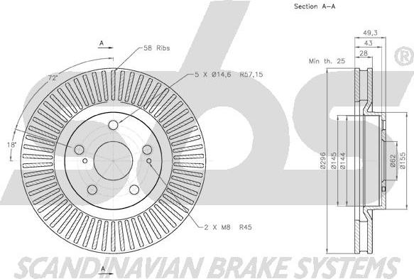 SBS 18153145117 - Тормозной диск autospares.lv