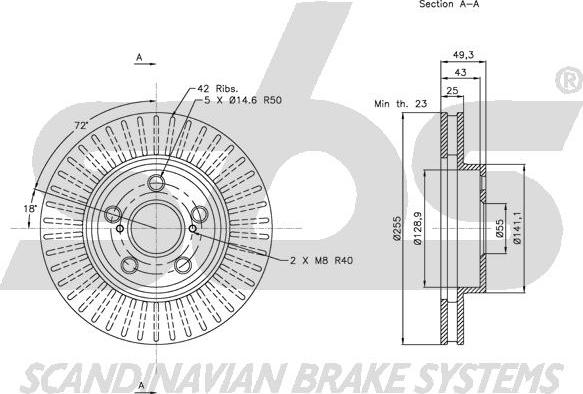 SBS 1815.204572 - Тормозной диск autospares.lv