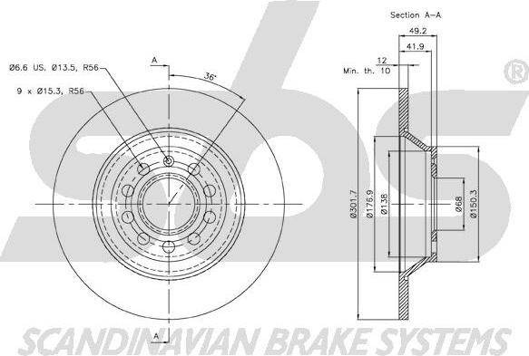 SBS 18153147109 - Тормозной диск autospares.lv