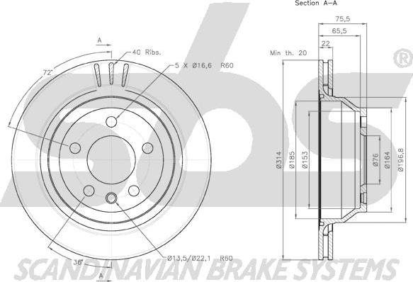 SBS 18153147114 - Тормозной диск autospares.lv