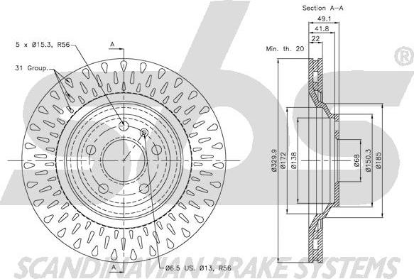 SBS 18152047110 - Тормозной диск autospares.lv