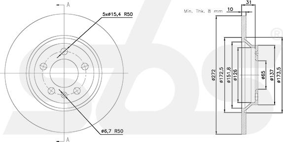 SBS 18152047117 - Тормозной диск autospares.lv