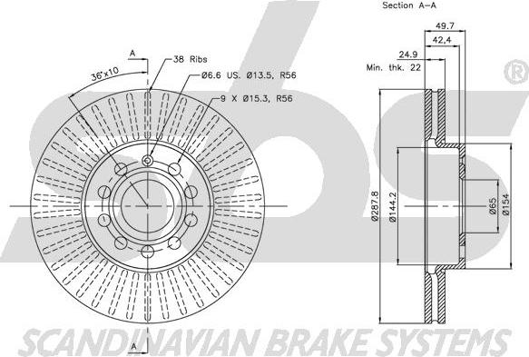 SBS 1815314788 - Тормозной диск autospares.lv