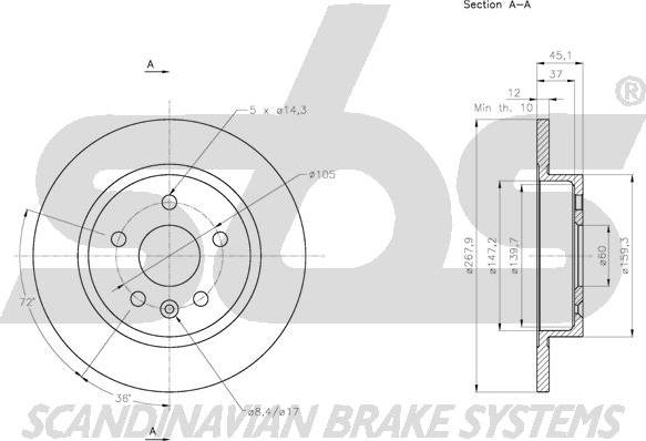 SBS 1815.205014 - Тормозной диск autospares.lv