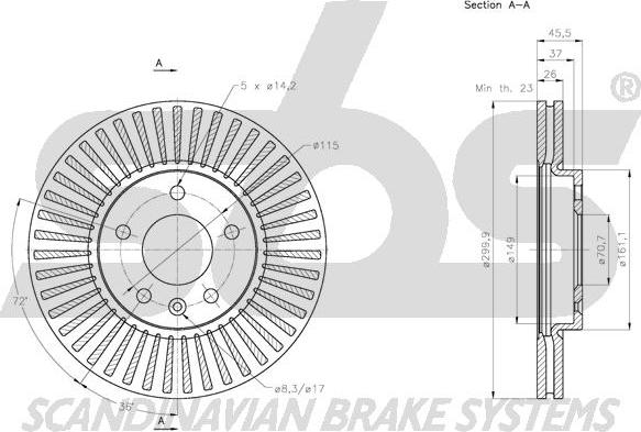 SBS 1815.205015 - Тормозной диск autospares.lv