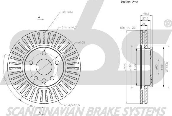 SBS 1815.205013 - Тормозной диск autospares.lv