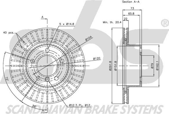 SBS 1815201555 - Тормозной диск autospares.lv