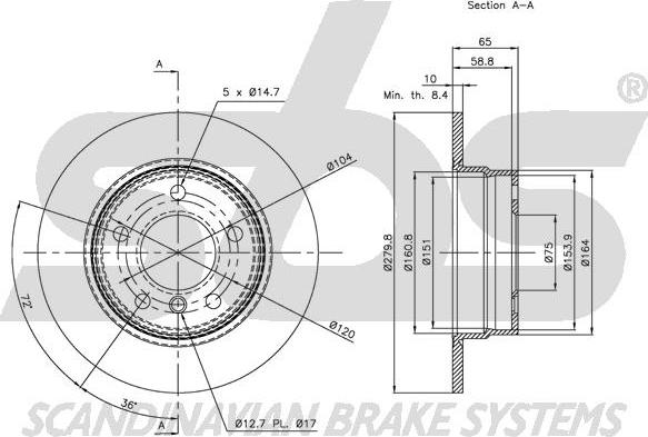 SBS 1815311557 - Тормозной диск autospares.lv