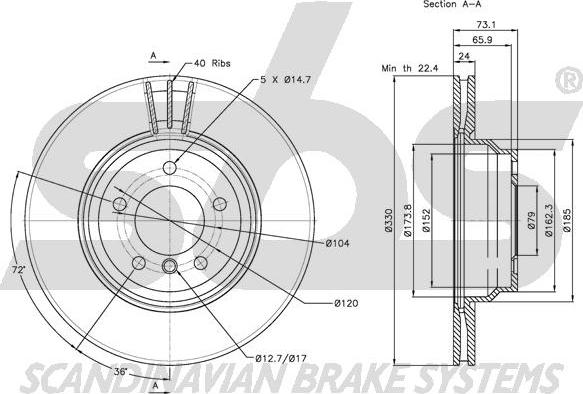 SBS 1815311568 - Тормозной диск autospares.lv