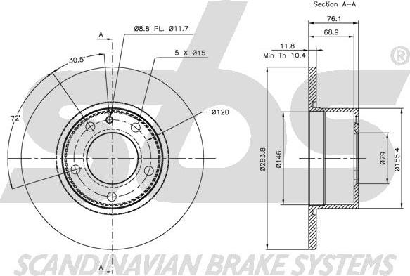 SBS 1815201512 - Тормозной диск autospares.lv