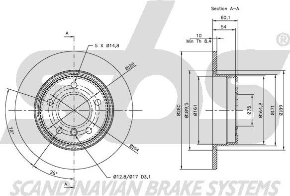 SBS 1815311525 - Тормозной диск autospares.lv