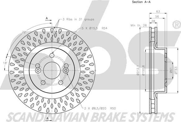 SBS 1815.203966 - Тормозной диск autospares.lv