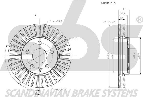 SBS 1815203667 - Тормозной диск autospares.lv