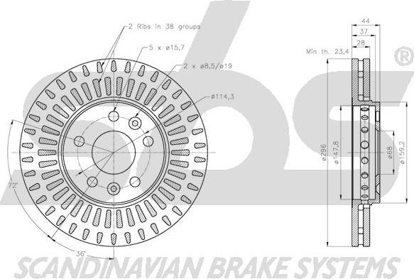 SBS 1815203678 - Тормозной диск autospares.lv