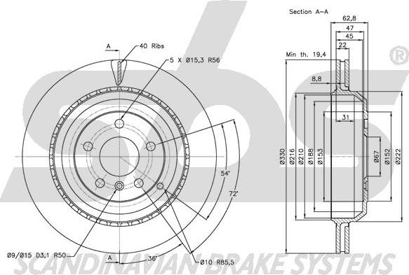 SBS 1815203394 - Тормозной диск autospares.lv