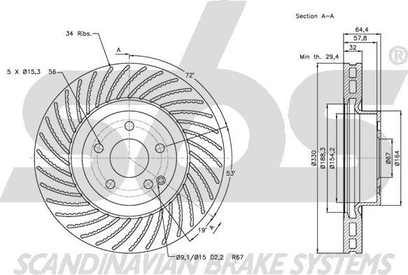 SBS 1815.203361 - Тормозной диск autospares.lv