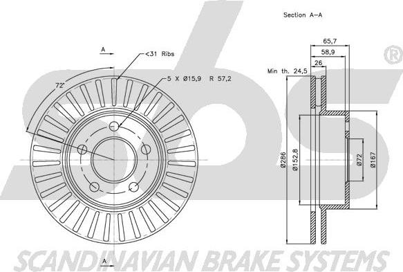 SBS 1815.202565 - Тормозной диск autospares.lv