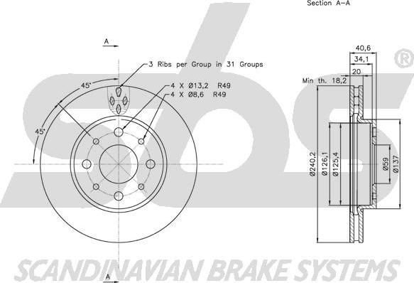 SBS 1815312343 - Тормозной диск autospares.lv