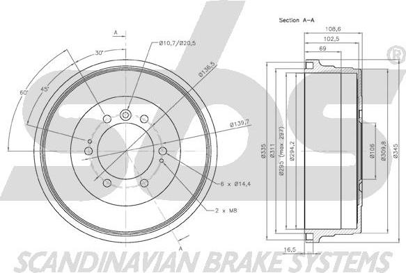 SBS 1825254525 - Тормозной барабан autospares.lv