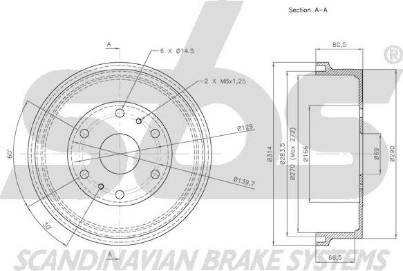 SBS 1825.254520 - Тормозной барабан autospares.lv