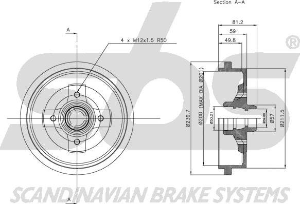 SBS 1825.254709 - Тормозной барабан autospares.lv