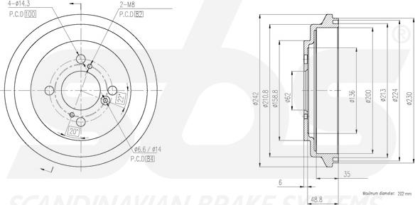 SBS 1825255218 - Тормозной барабан autospares.lv