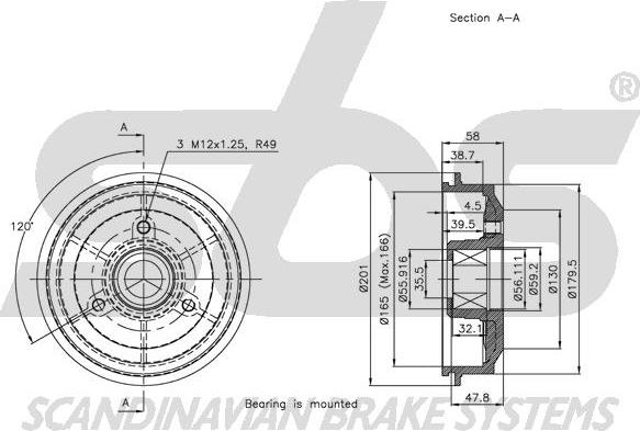 SBS 1825.251908 - Тормозной барабан autospares.lv